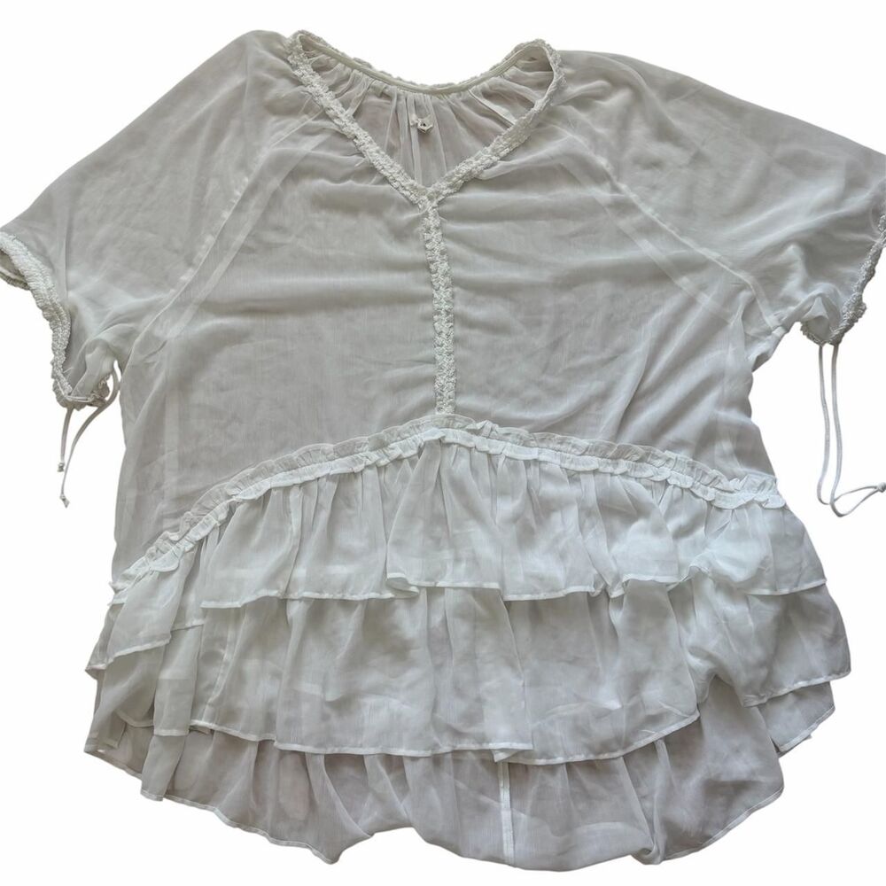 Semi-Sheer White Bohemian Ruffle Dress / Beach Cover-Up Aerie Size L/XL